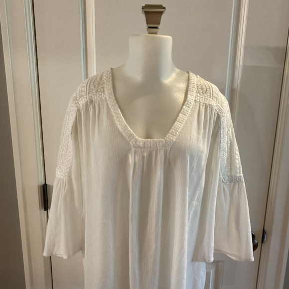 Fat Face Beachwear 100% Cotton Boho Popover Peasant Gauze White Top‎ -Size 10 - Picture 3 of 16